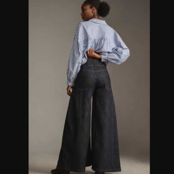 NWOT Anthropologie Pilcro Dramazzo Ultra Wide Leg Jeans Rinse Wash Size 29 - Picture 4 of 12